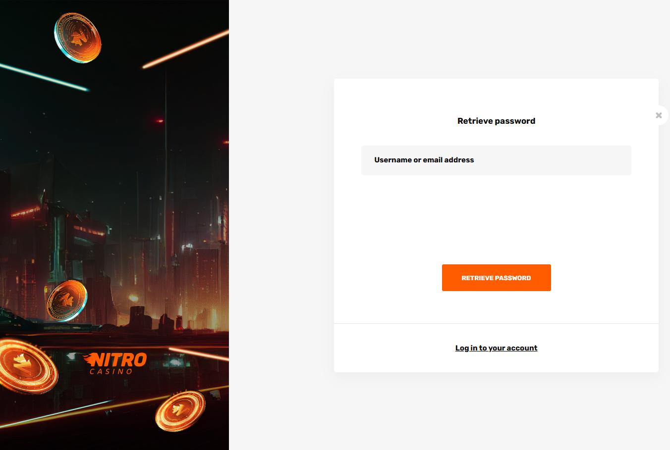Nitro Casino reset password